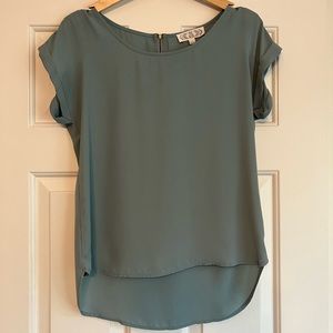 Pink Rose Women's Chiffon Sage Green High Low Rolled Short Sleeve Top Size S